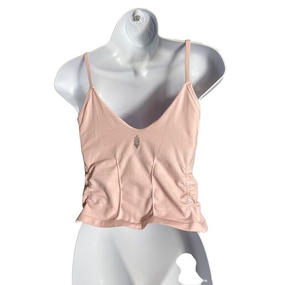 Free People Good Karma Ruched Crop Tank Size M/L Light Pink - Picture 2 of 4